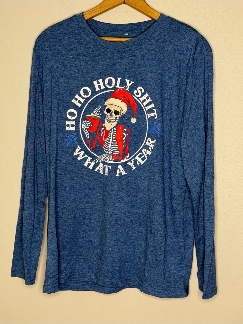 Blue Graphic Holiday Skeleton Long Sleeve Tee